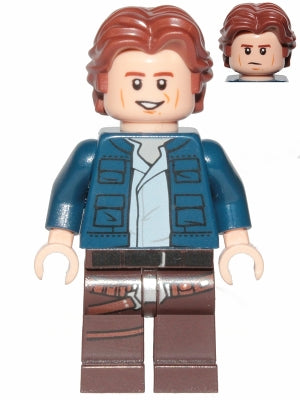 sw1021 Han Solo, Dark Brown Legs with Holster Pattern, Dark Blue Jacket, Wavy Hair, Smile / Frown