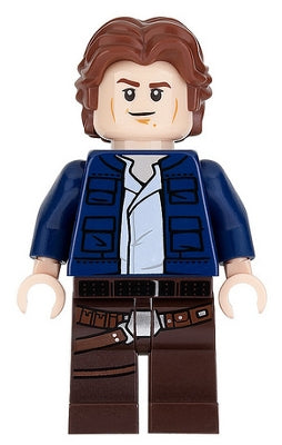 sw0879 Han Solo, Dark Brown Legs with Holster Pattern, Dark Blue Jacket, Wavy Hair