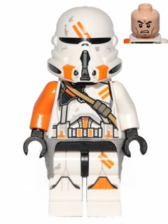 sw0523 Clone Airborne Trooper, 212th Attack Battalion (Phase 2) - Orange Arm, Dirt Stains, Light Bluish Gray Cloth Kama, Scowl- missing kama, wrong legs