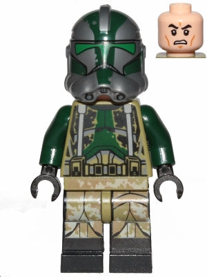 sw1003 Clone Trooper Commander Gree, 41st Elite Corps (Phase 2) - Kashyyyk Camouflage, Dark Tan Markings on Legs, Scowl-damaged