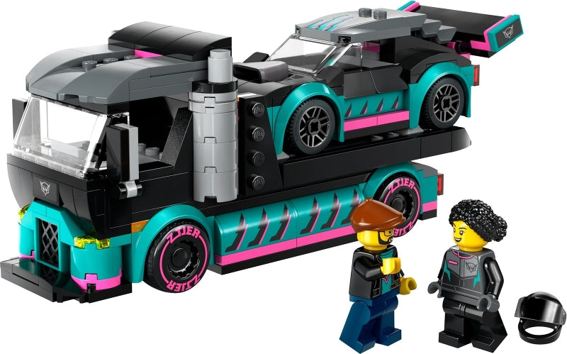 60406 Race Car and Car Carrier Truck- missing 1 fig