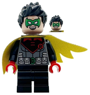 sh1079 Robin - Green Mask, Red Hands, Black Medium Legs, Scalloped Asymmetrical Cape Black and Yellow Sides