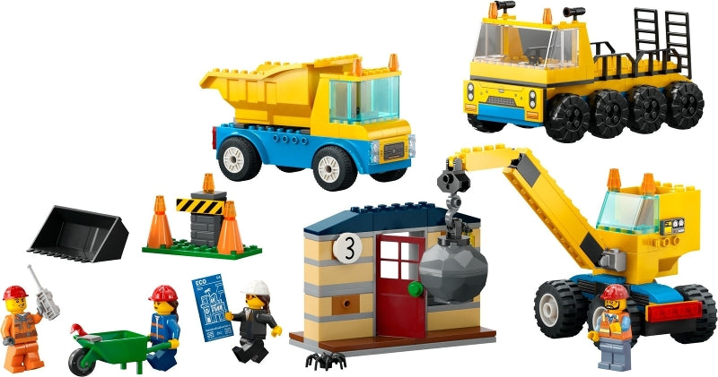 60391 Construction Trucks and Wrecking Ball Crane