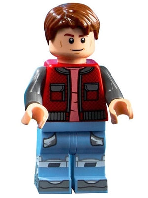 btf001 Marty McFly - Red Jacket with Pockets, Dark Bluish Gray Arms