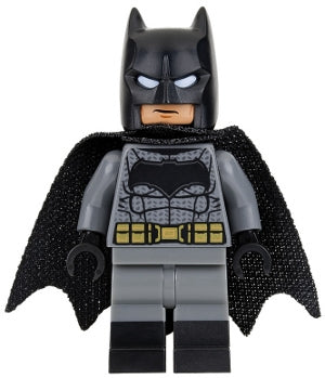 sh0218 Batman - Dark Bluish Gray Suit, Gold Belt, Black Hands, Spongy Cape, Large Bat Logo