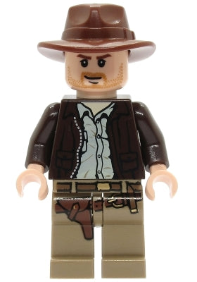 iaj001 Indiana Jones - Dark Brown Jacket, Reddish Brown Fedora, Closed Mouth Lopsided Grin