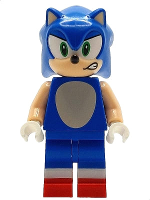 son027 Sonic the Hedgehog - Light Nougat Face and Arms, Open Mouth Smirk to Left