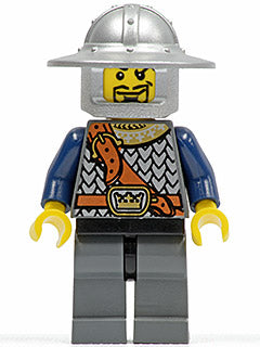 cas370 Fantasy Era - Crown Knight Scale Mail with Chest Strap, Helmet with Broad Brim, Curly Eyebrows and Goatee