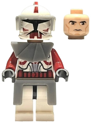 sw0202a Clone Trooper Commander Fox, Coruscant Guard (Phase 1) - Dark Bluish Gray Visor, Pauldron, and Kama, Large Eyes, with Solid Light Bluish Gray Semicircle above Belt- no pauldron