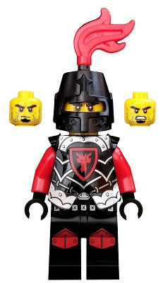 cas524 Castle - Dragon Knight Armor with Dragon Head, Helmet Closed, Red Plume, Black Bushy Eyebrows