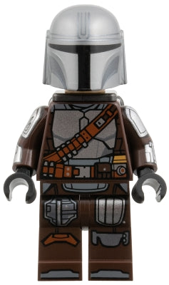 sw1519 The Mandalorian / Din Djarin / 'Mando' - Silver Beskar Armor, Jetpack, Printed Head, Reddish Brown and Dark Silver Knee Pads